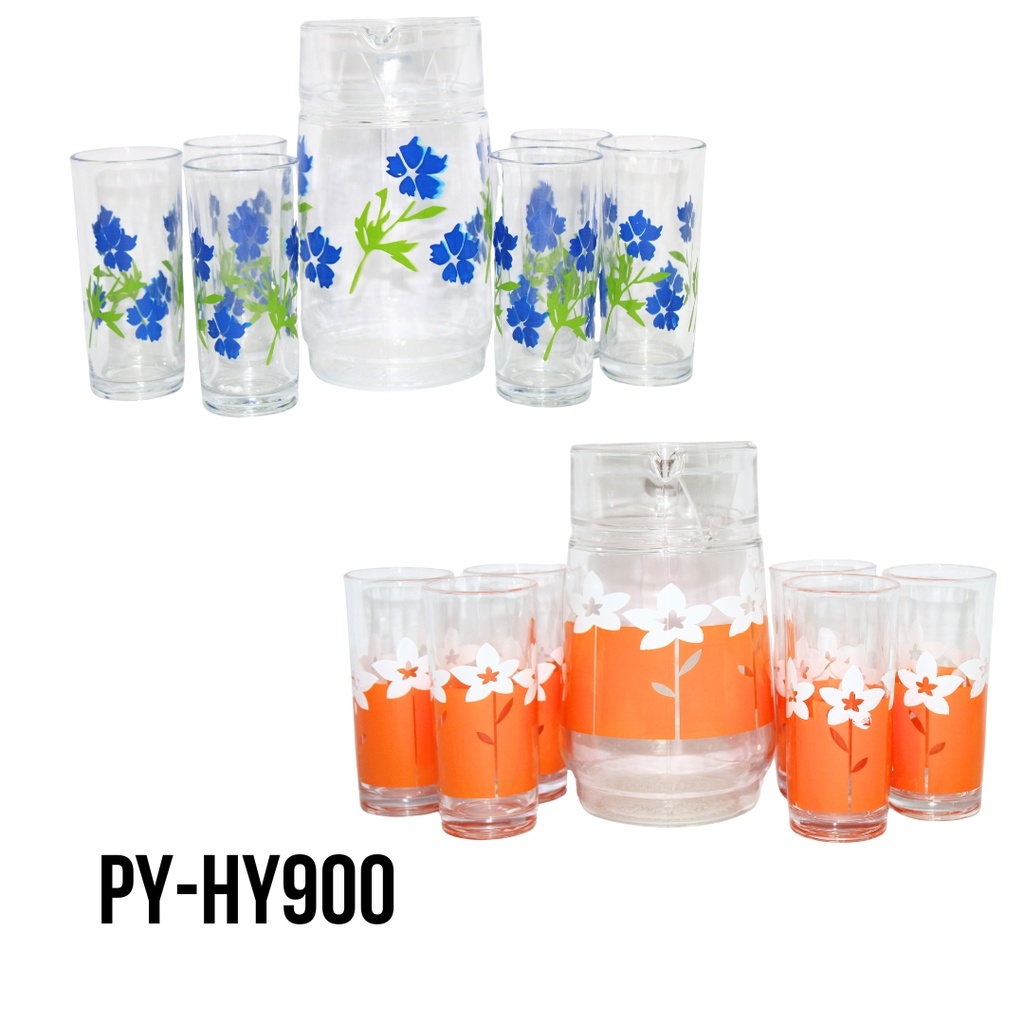 SETS  JARRA 1.5LT C/ 6 VASOS DE VIDRIO 8OZ 