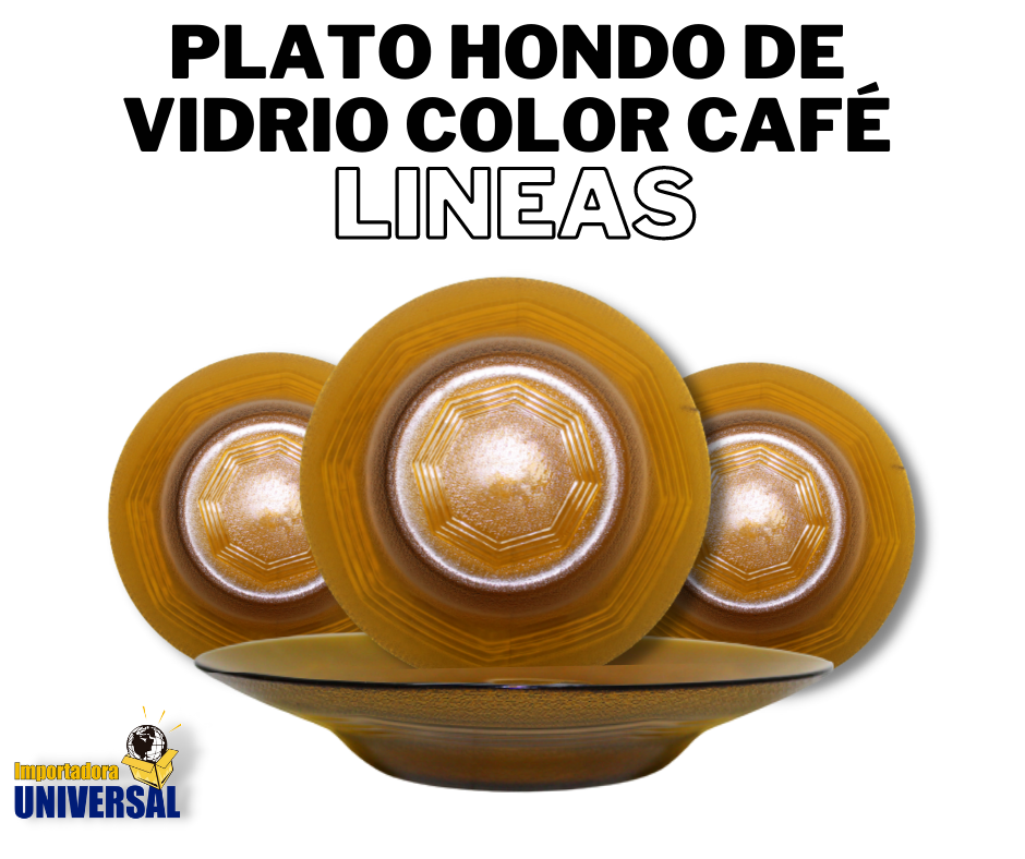 PLATO HONDO DE VIDRIO COLOR CAFÉ DE 8.75" (LINEAS)