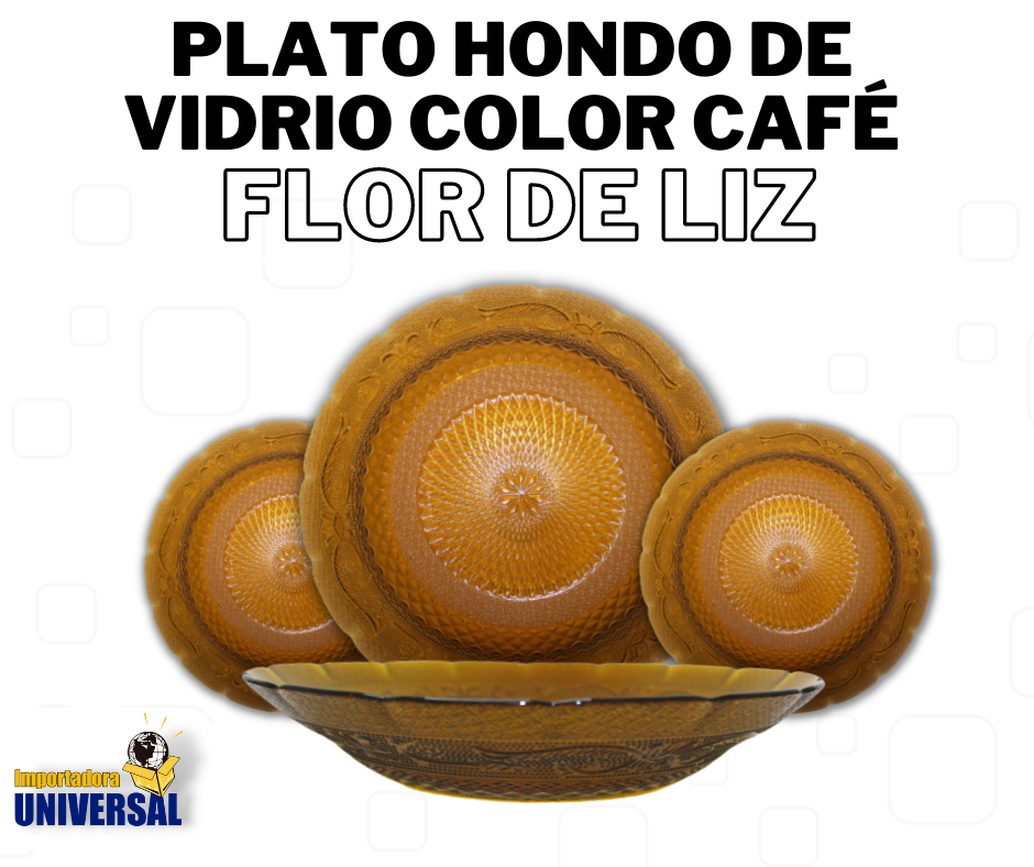 PLATO HONDO DE VIDRIO COLOR CAFÉ DE 8.75" (FLOR DE LIZ)