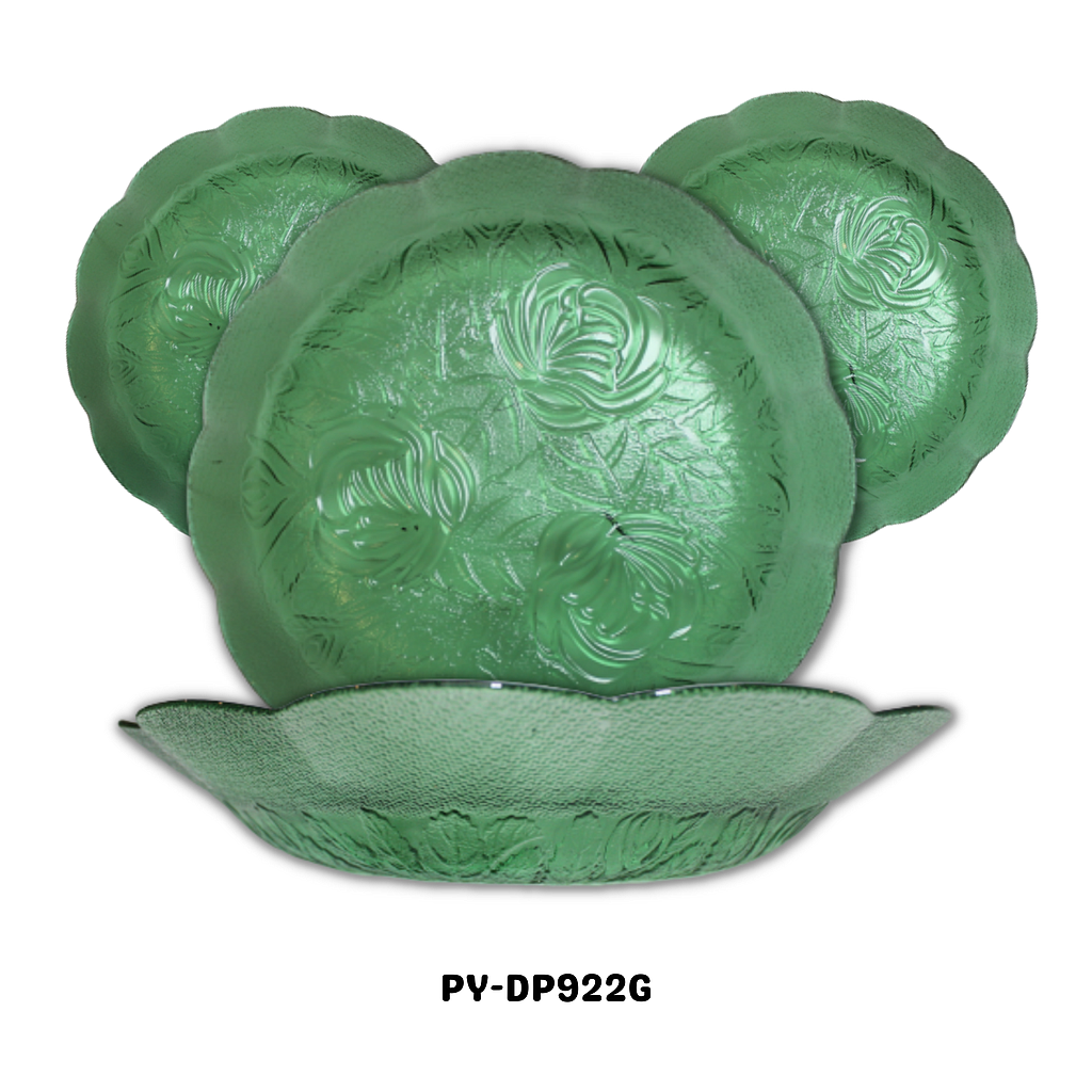 PLATO HONDO DE VIDRIO COLOR VERDE 8.75"(ROSAS)