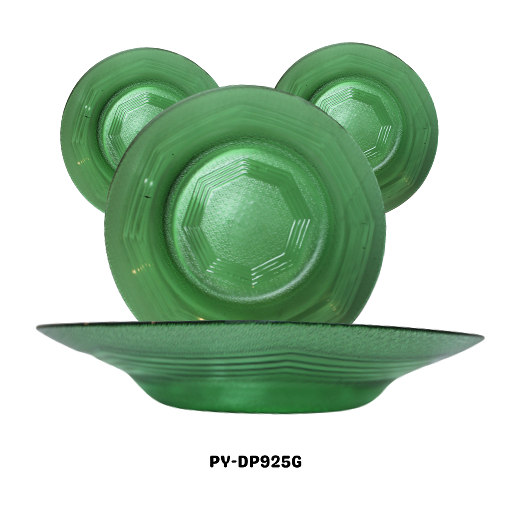 PLATO HONDO DE VIDRIO COLOR VERDE 8.75" (LINEAS)