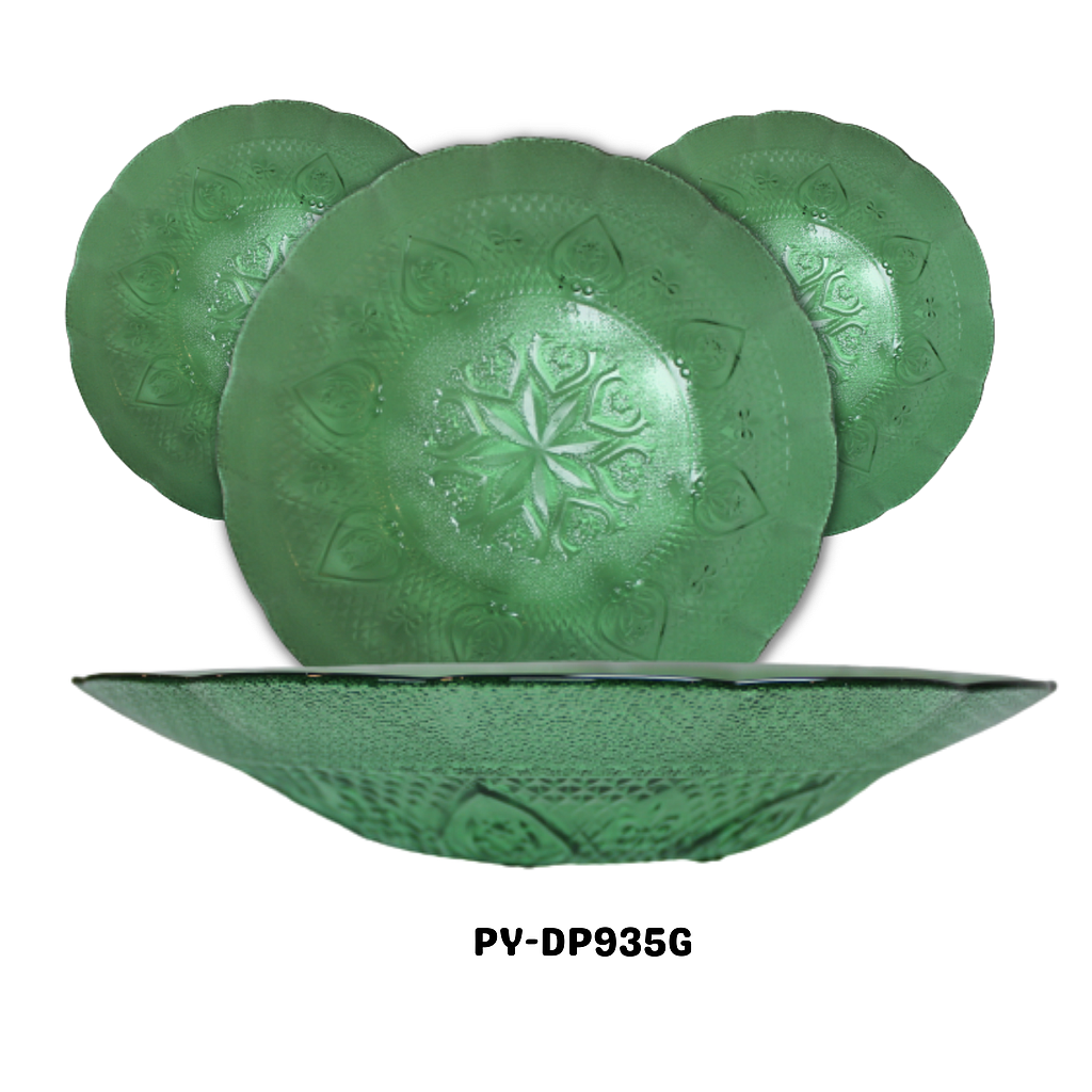 PLATO HONDO DE VIDRIO COLOR VERDE 8.75" (HOJAS)