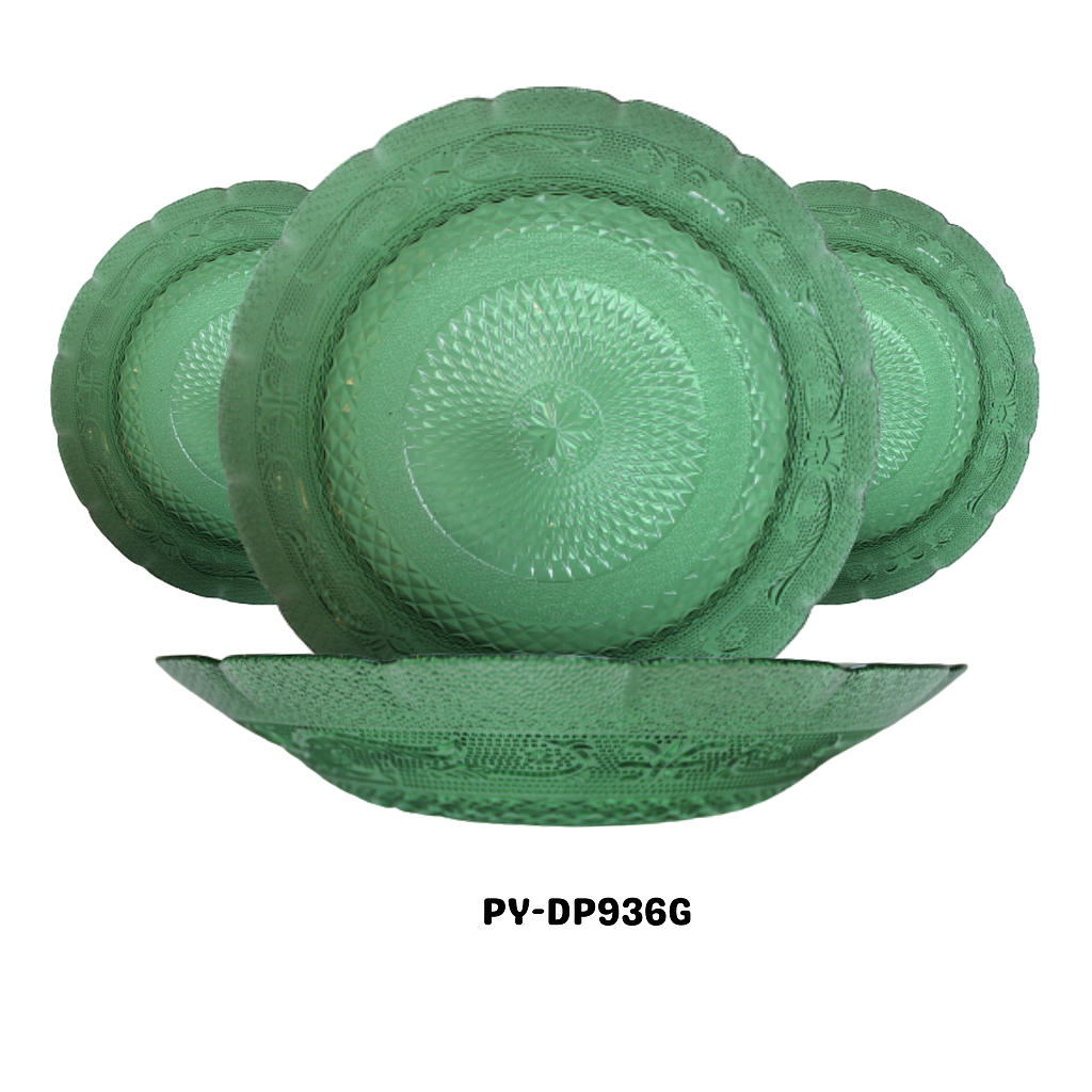 PLATO HONDO DE VIDRIO COLOR VERDE 8.75" (FLOR DE LIZ)
