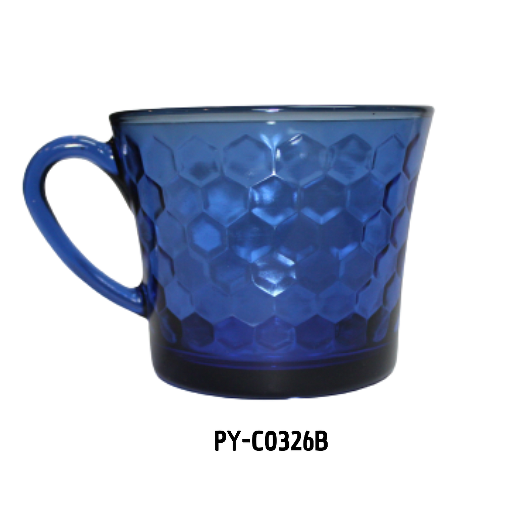 TAZA DE VIDRIO COLOR AZUL 200ML ROMBOS