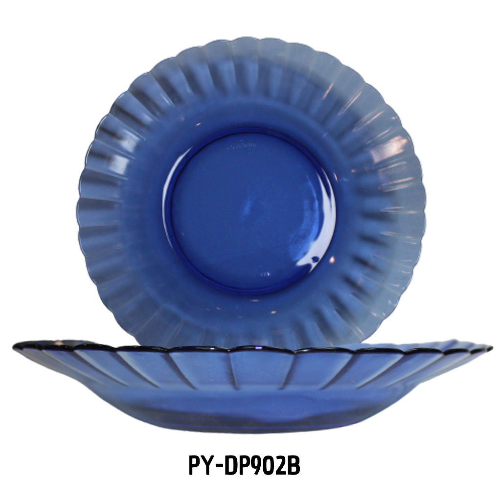PLATO HONDO DE VIDRIO COLOR AZUL 8.75"