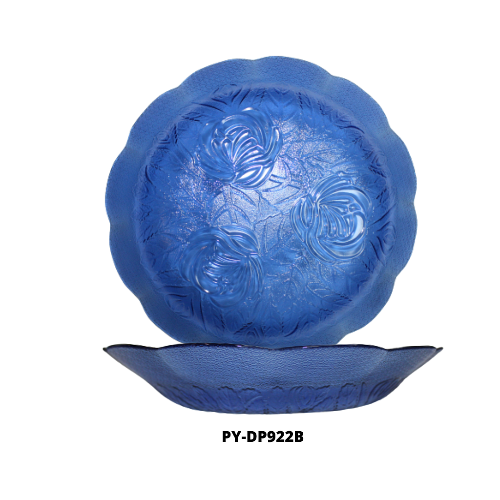 PLATO HONDO DE VIDRIO COLOR AZUL 8.75" (ROSA)