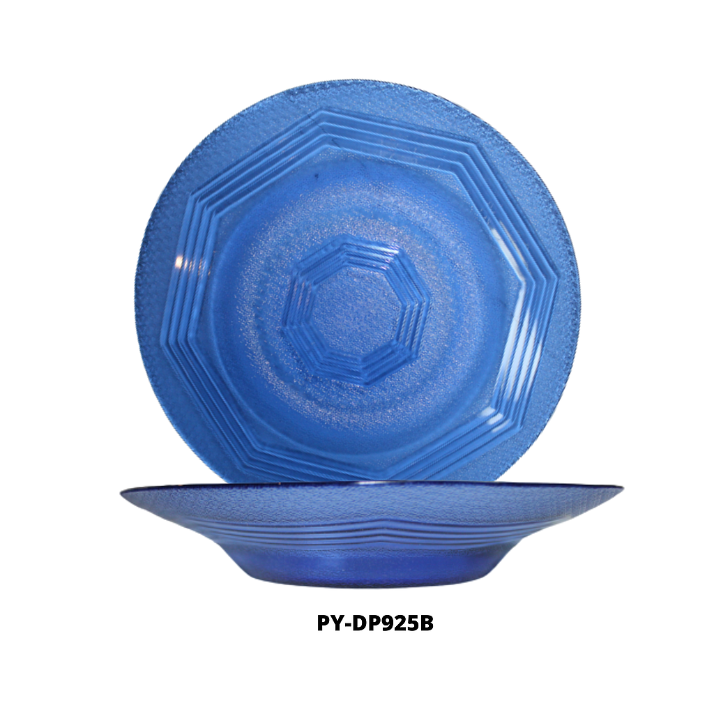 PLATO HONDO DE VIDRIO COLOR AZUL 8.75" (LINEAS)