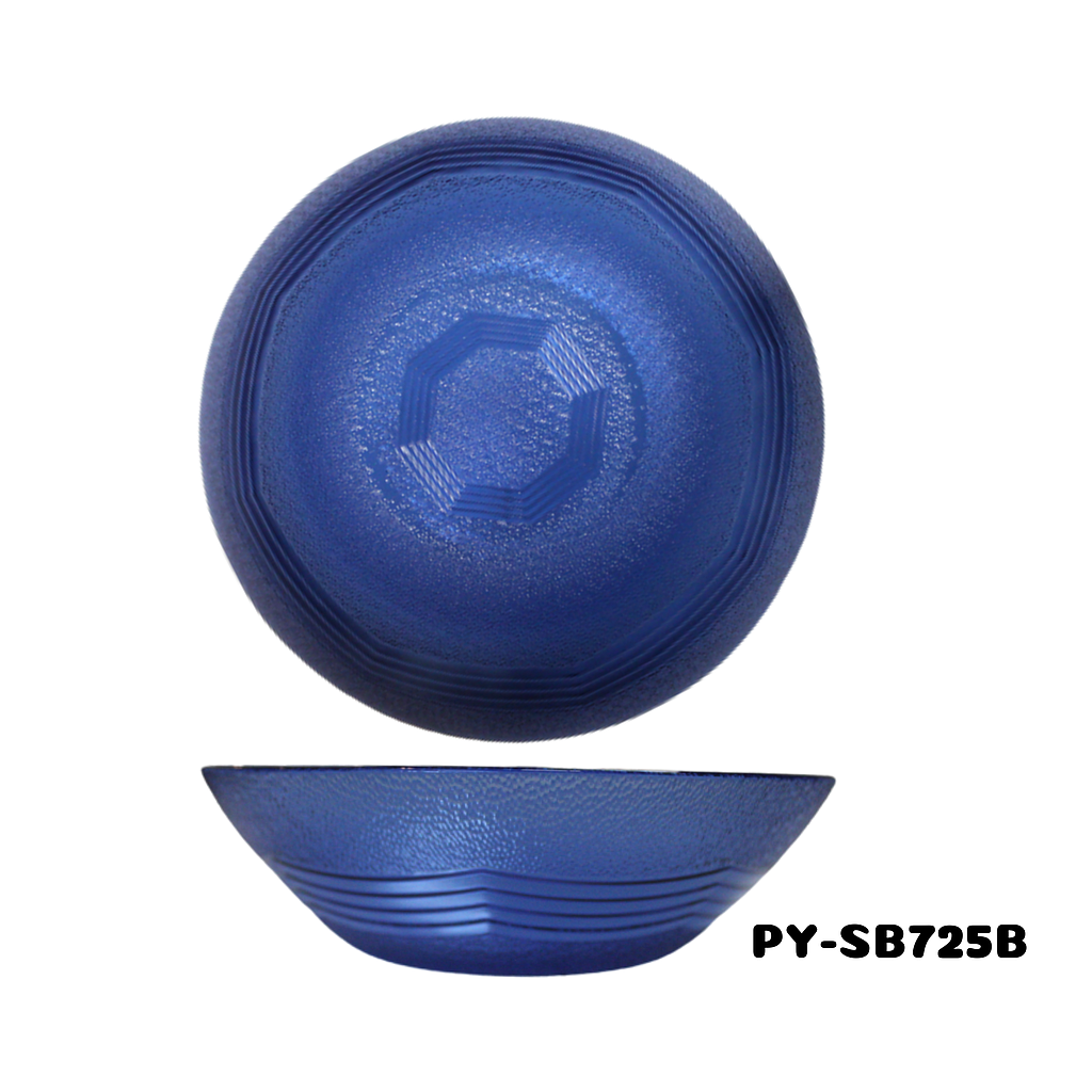 TAZON DE VIDRIO COLOR AZUL DE 6.75" (LINEAS)