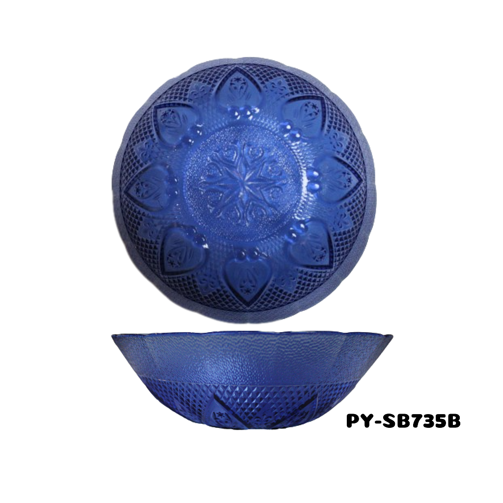 TAZON DE VIDRIO COLOR AZUL DE 6.75" (HOJAS)