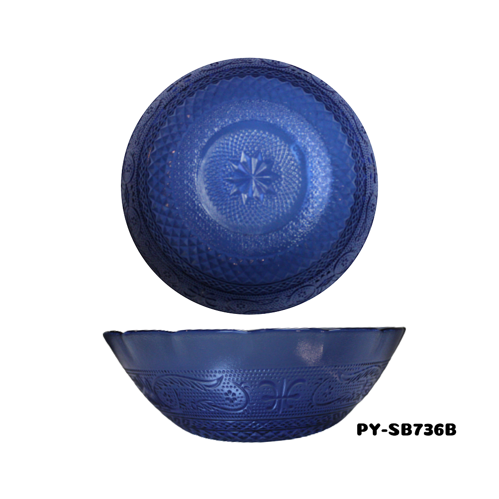 TAZON DE VIDRIO COLOR AZUL DE 6.75" (FLOR DE LIZ)