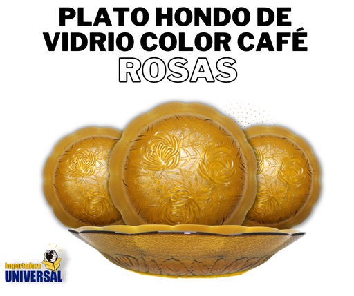 [PY-922A] PLATO HONDO DE VIDRIO COLOR CAFÉ DE 8.75" (ROSAS)