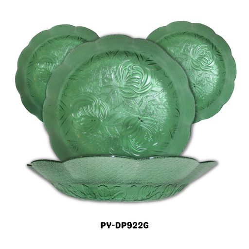[PY-DP922G] PLATO HONDO DE VIDRIO COLOR VERDE 8.75"(ROSAS)