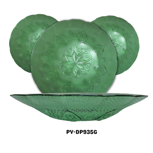 [PY-DP935G] PLATO HONDO DE VIDRIO COLOR VERDE 8.75" (HOJAS)
