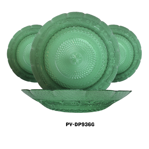 [PY-DP936G] PLATO HONDO DE VIDRIO COLOR VERDE 8.75" (FLOR DE LIZ)