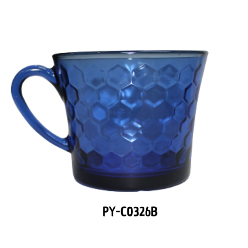 [PY-C0326B] TAZA DE VIDRIO COLOR AZUL 200ML ROMBOS