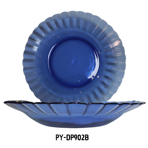 [PY-DP902B] PLATO HONDO DE VIDRIO COLOR AZUL 8.75"